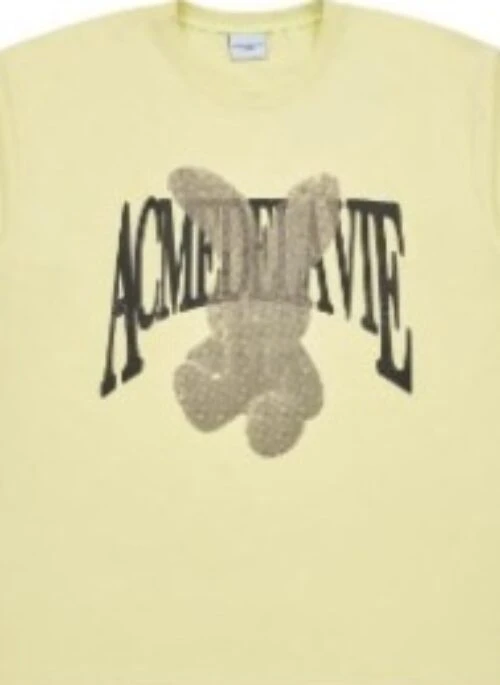JEONGHAN x acme de la vie – Halftone Dot Layer Fuzzy Rabbit Short Sleeve T-Shirt | Light Yellow