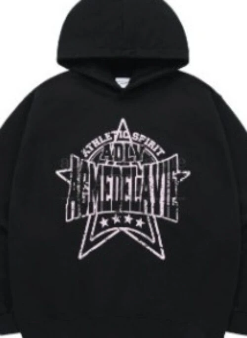 JEONGHAN x acme de la vie – Preppy Logo Crack Printing Hoodie | Black