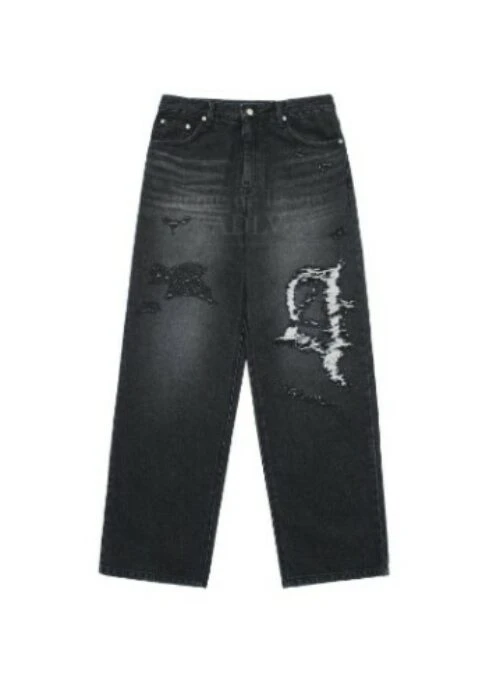 JEONGHAN x acme de la vie – Symbol Destroyed Washing Denim Pants | Black