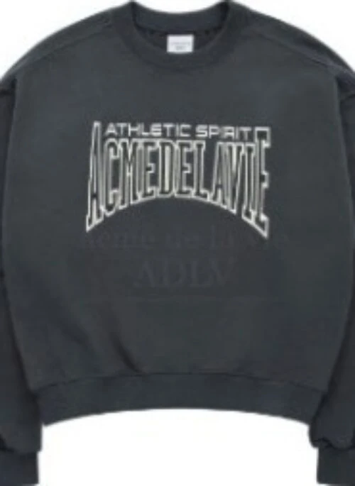 JEONGHAN x acme de la vie – Varsity Logo Embossing Needlework Womens Sweatshirt | Charcoal