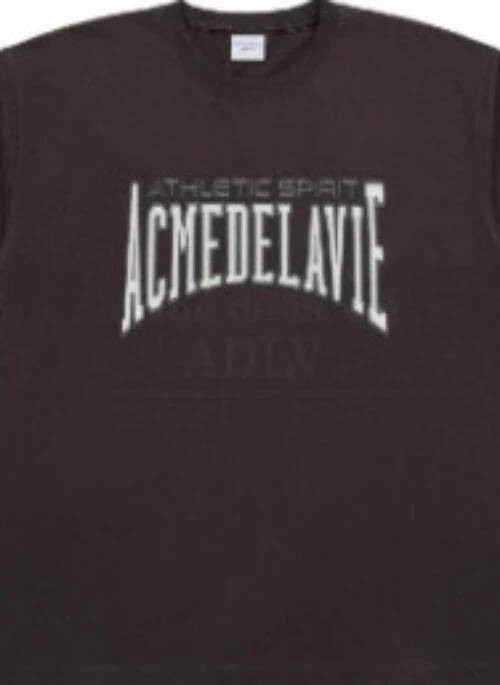 JEONGHAN x acme de la vie - Varsity Logo Embossing Printing Short Sleeve T-Shirt | Brown
