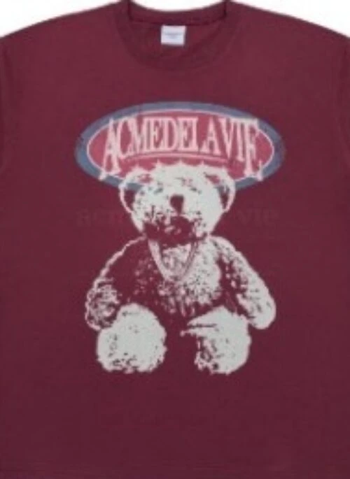JEONGHAN x acme de la vie – Vintage Overlap Bear Short Sleeve T-Shirt | Wine