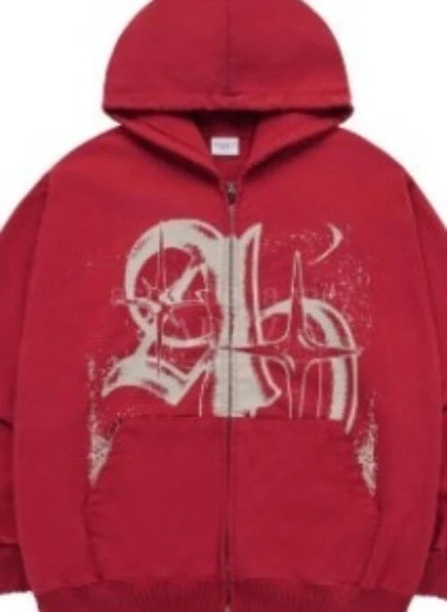 JEONGHAN x acme de la vie – Vintage Symbol Destroyed Washing Zip Up Hoodie | Red