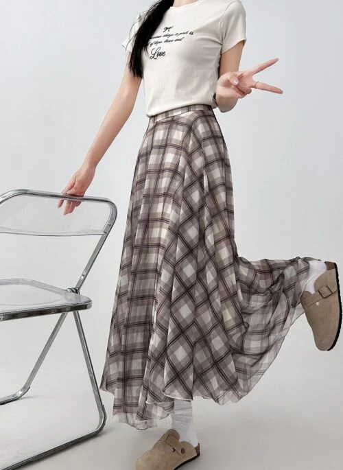 Khaki High Waist Irregular Midi Skirt