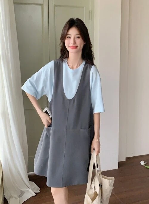 Korean Style Blue Tank Dress Set