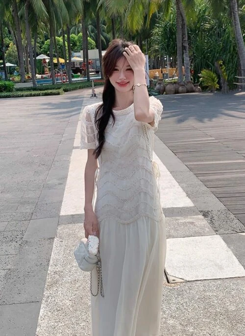 Lace Chiffon White Summer Dress