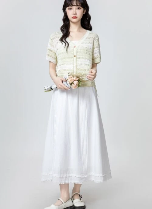 Lace Knit Short Sleeve Cardigan Sweater