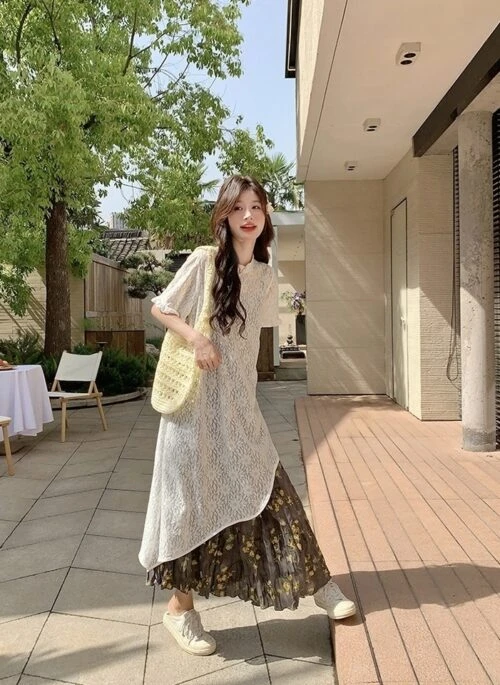 Lace Overlay Floral Dress Set