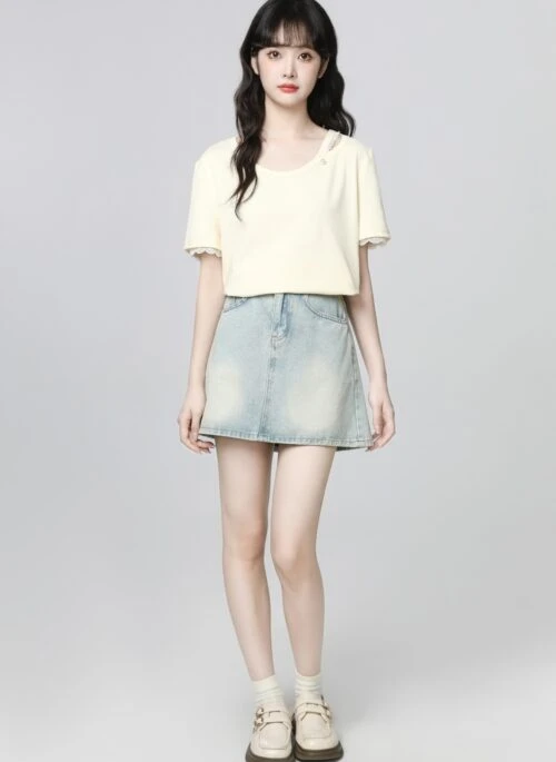 Lace Trim Short Sleeve Summer Loose Top