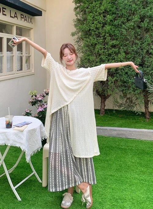Layered Irregular Hollow Out Wide Leg Pants Set