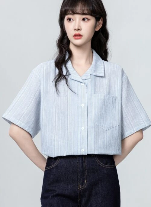 Light Blue Striped Short Sleeve Polo Shirt