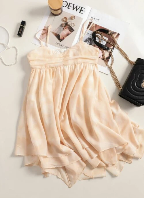 Light Orange Irregular Hem Layered Dress | Eunchae – Le Sserafim