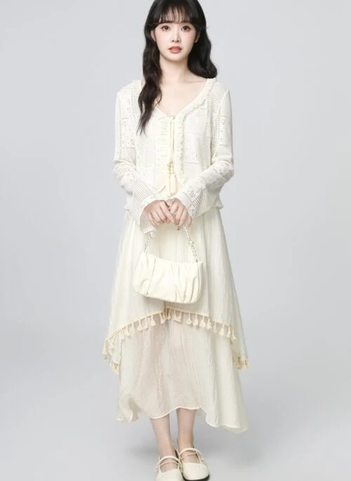 Lightweight Knit Sun Protection Cardigan With Camisole Shawl