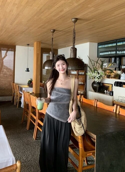 Loose High Waist Wide Leg Casual Gray Pants