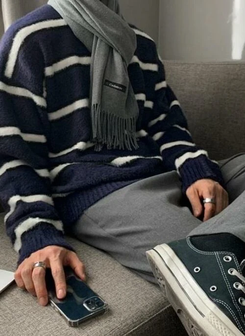 Luxury Striped Knit Sweater In Mink Fleece