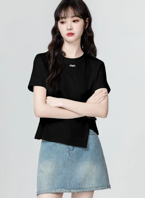 Modern Style Short Sleeve Irregular Hem Top