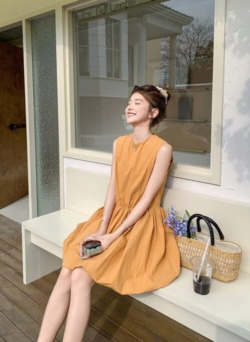 Orange Floral Sleeveless Casual Mini Dress