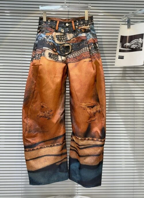 Orange Multiple-Belt Print Loose Jeans | Dino – Seventeen