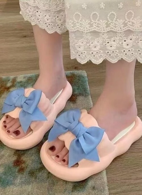 Pink Bowknot Thick Sole Rubber Slip-Ons | Julie – Kiss Of Life