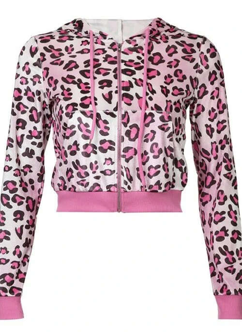 Pink Leopard Print Cropped Hooded Jacket | Maya – XG