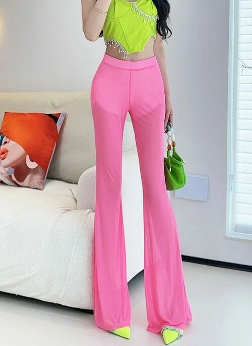 Pink See-Through Flared Pants | Jurin – XG