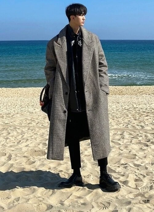 Plaid Wool Blend Casual Long Coat