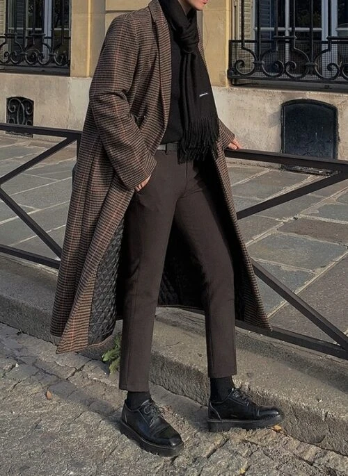 Plaid Wool Coat Long Loose Overcoat