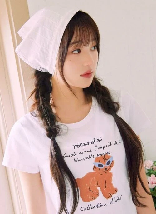 Plain White Lace-Trim Head Scarf | Wonyoung - IVE