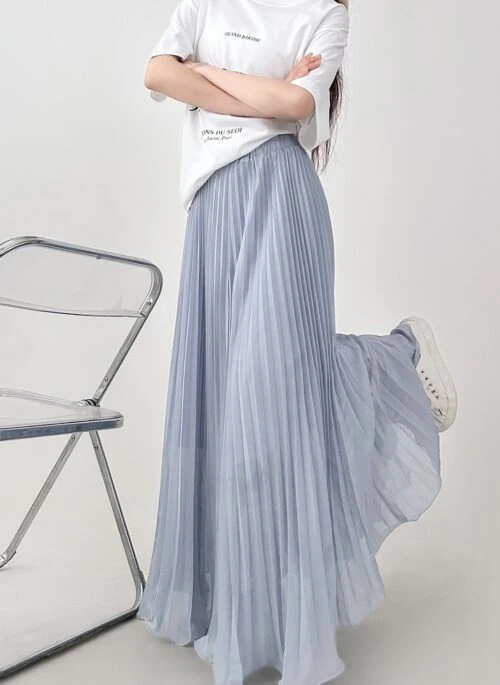 Pleated Flowing Mesh A Line Midi Skirt
