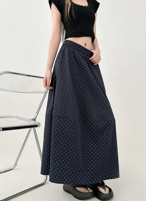 Polka Dot High Waist Flared Midi Skirt