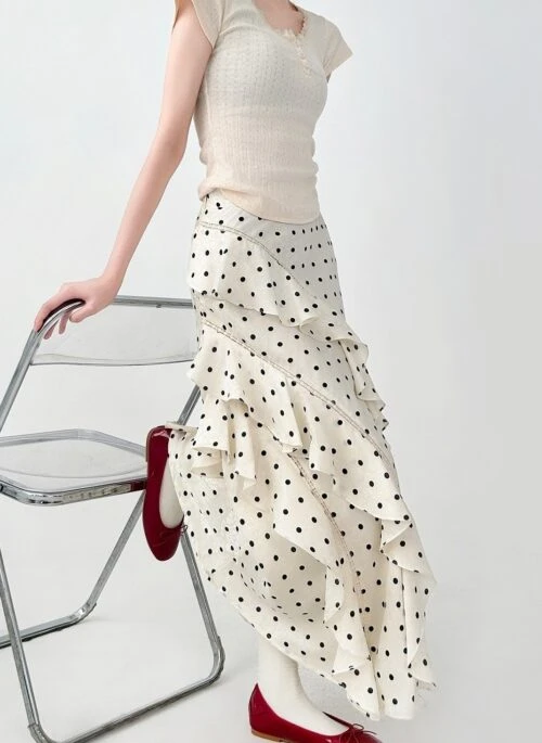 Polka Dot High Waist Ruffle Skirt