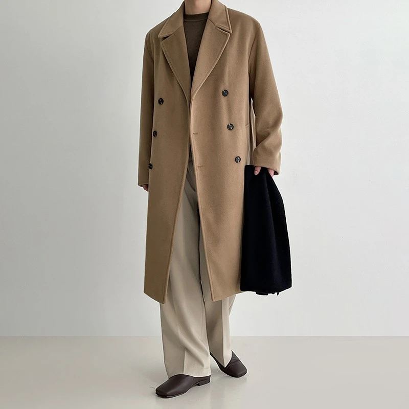【GLOWNY】★韓国人気★ G WOOL COAT - LONG ★ 3 COLOR Korean Men Slim Fit Long Trench Coat Outwear Overcoat