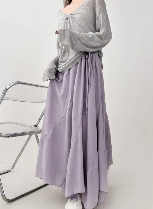 Purple High Waist Flowy Midi Skirt
