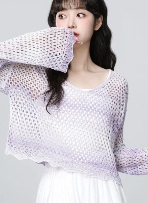 Purple Knit Hollow Out Lightweight Sun Protection Cardigan