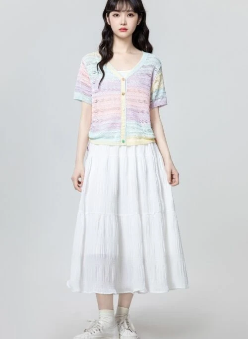 Rainbow Knit Short Sleeve Cardigan Sweater
