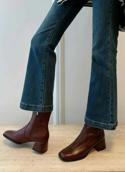 Red Faux Leather Block Heel Boots | Jin – BTS