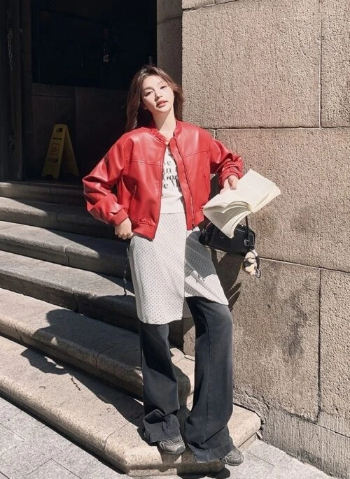 Red Faux Leather Cropped Jacket | Jennie – BlackPink
