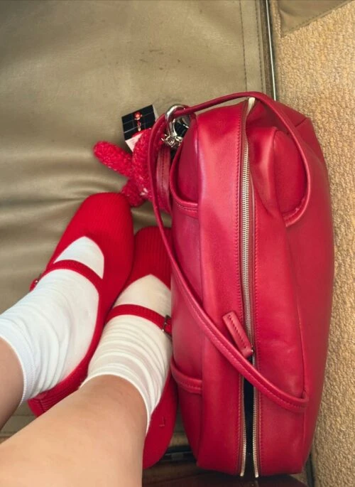 Red Knitted-Style Mary Jane Flats | Jennie – BlackPink