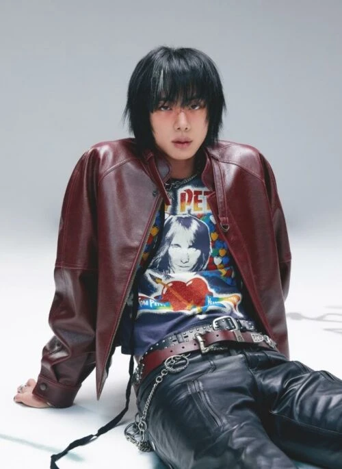 Red Oversized Faux Leather Jacket | Jin – BTS