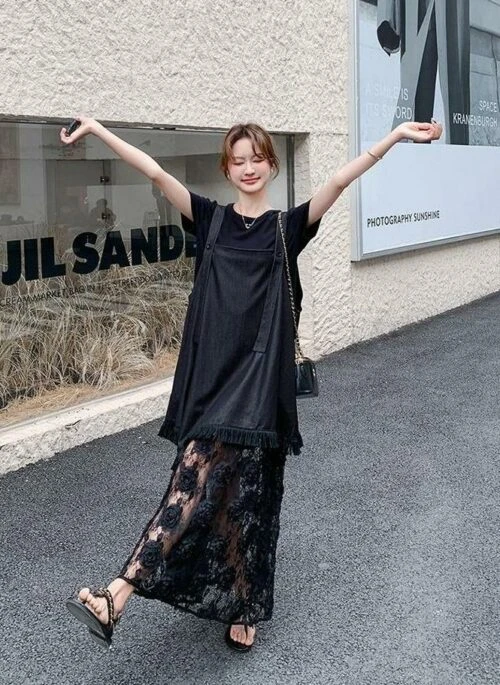 Romantic Korean Style Sleeveless Dress And T Shirt Set