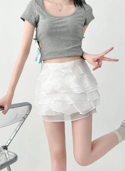 Romantic Ruffled Layered White Skirt