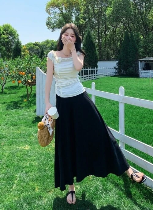Ruched Short Sleeve Top And High Waist Skirt Set