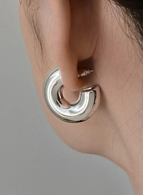 Silver Chunky Hoop Earrings | Hyuna