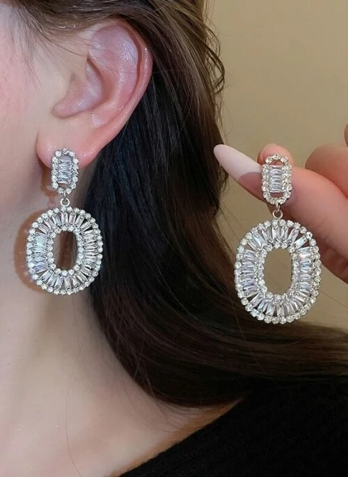 Silver Crystal Oval Statement Earrings | Julie – Kiss Of Life