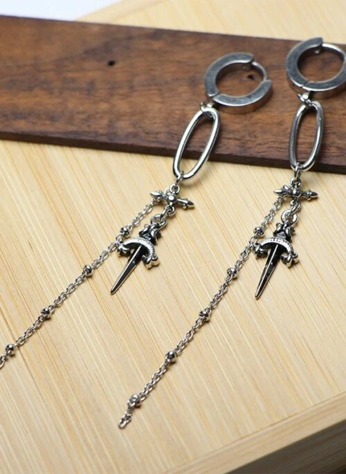 Silver Sword Cross Dangle Earrings | Felix - Stray Kids