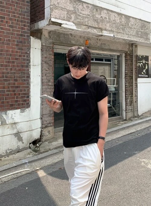 Simple Casual Printed Cotton Crewneck T-Shirt