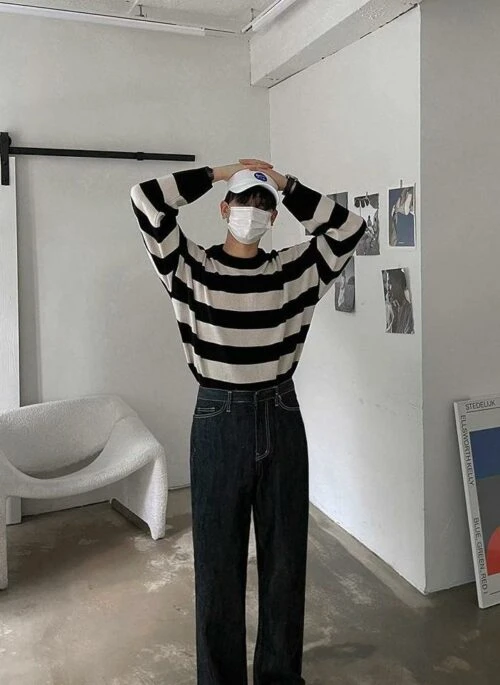 Striped Crewneck Long Sleeve Knit Sweater