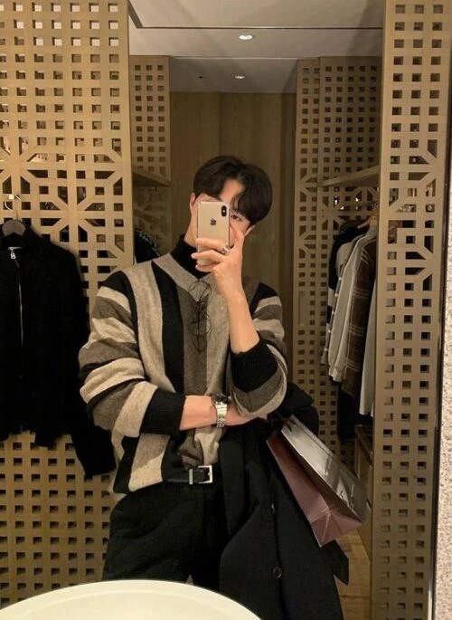 Striped Vneck Knit Pullover Sweater