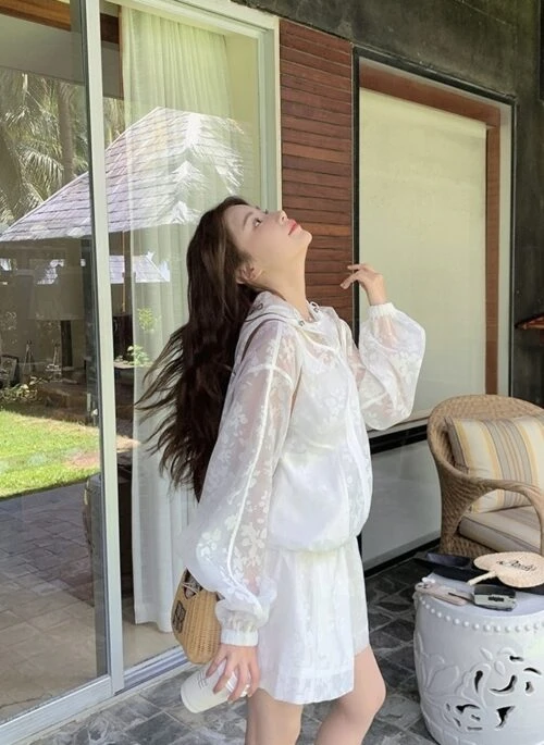 Summer French Embroidered Lace Long Sleeve Two Piece Set