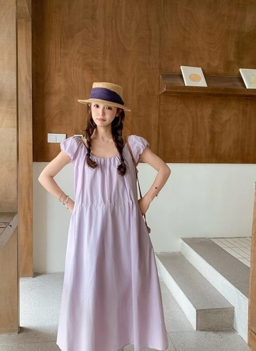 Summer Ruched Drawstring Waist Casual Maxi Dress